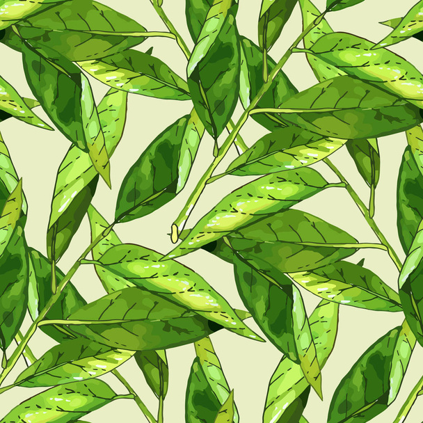 Hand drawn branch with green leaves seamless pattern - Вектор, зображення