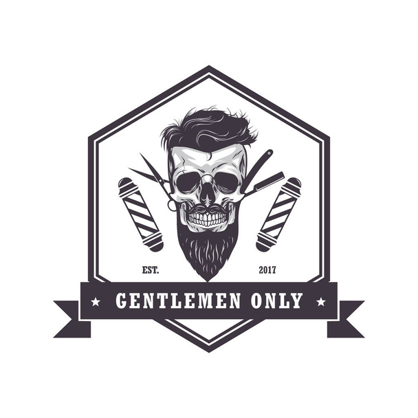 Skull Barber Shop Logo hexagonal Vector de plantilla de diseño vintage retro
  - Vector, Imagen