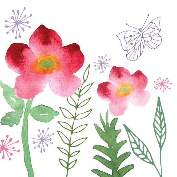 Hand Painted Wildflower floral pattern - Photo, Image