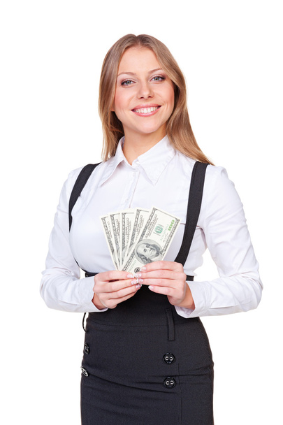 приваблива жінка тримає американські долари
 - Фото, зображення