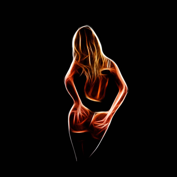 Sexy woman dancer in underwear grab ass fiery silhouette - Фото, зображення