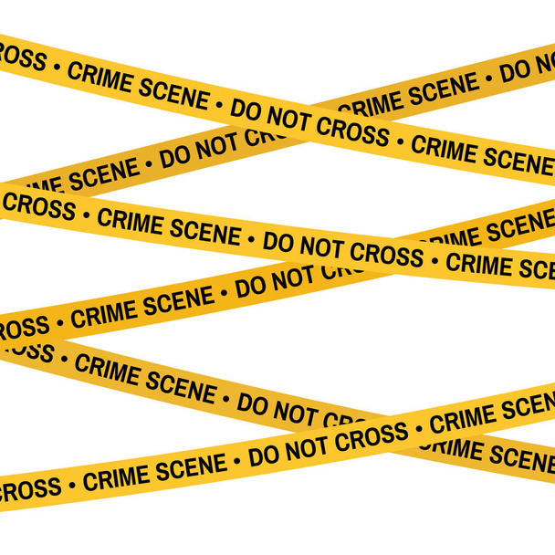 Crime scene yellow tape, police line Do Not Cross tape. Cartoon flat-style illustration. White background. - Fotografie, Obrázek
