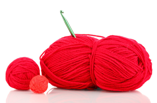 Red knittings yarns isolated on white - Foto, immagini