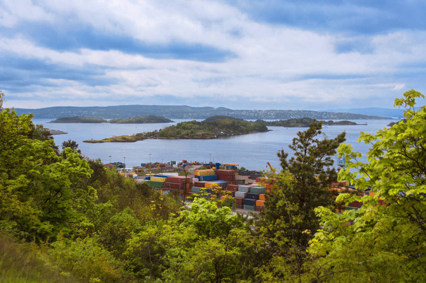Panoramic view from above on the Oslo fjords with small islands - Photo, Image