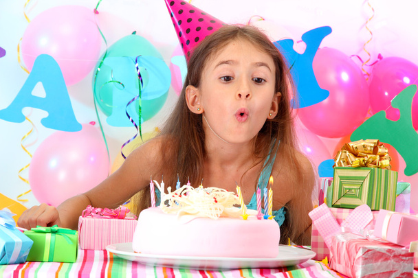 Little beautiful girl celebrate her birthday - 写真・画像