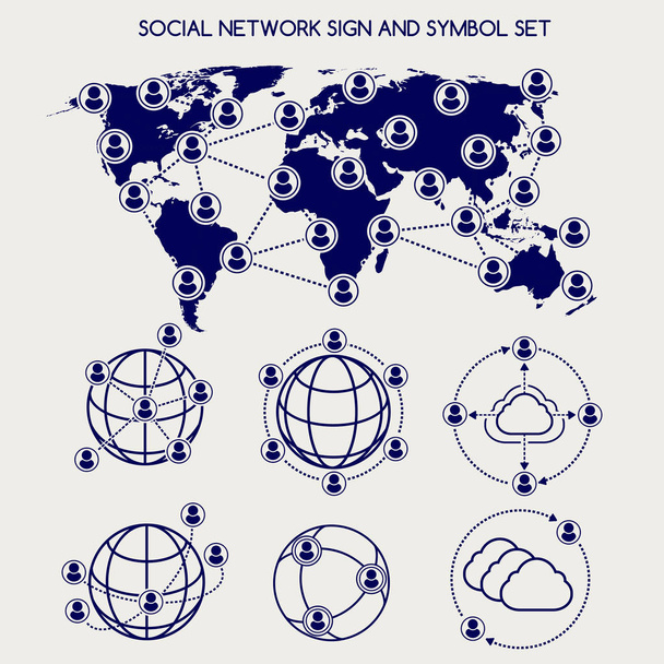 World social network and symbol set - Vektor, kép