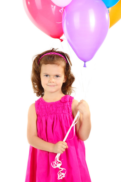 beautiful little girl with balloons isolated on white - Φωτογραφία, εικόνα