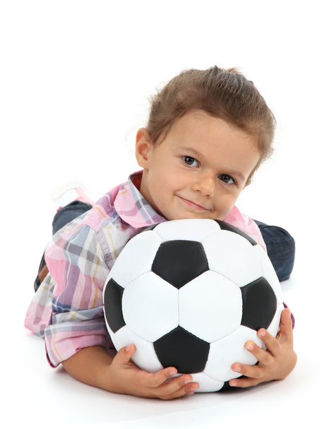 beautiful little girl with ball isolated on white - Foto, Bild