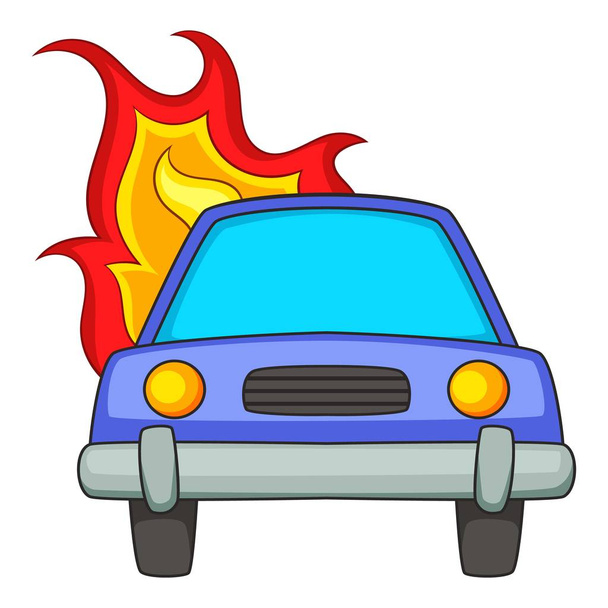 Brandende auto pictogram, cartoon stijl - Vector, afbeelding
