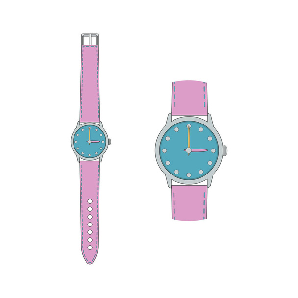 Wrist watch with strap and hands. An enlarged fragment of a wristwatch.  - Vector, Image