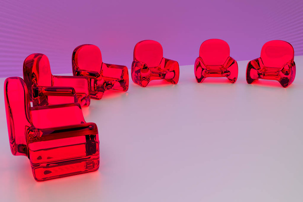 Representación 3D de asientos futuristas y transparentes
 - Foto, Imagen