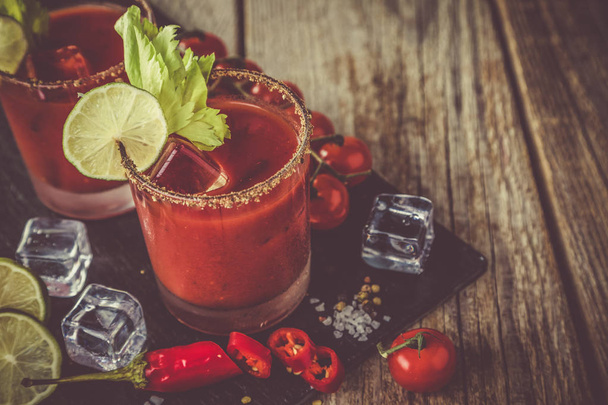 Bloody mary cocktail and ingredients - Fotoğraf, Görsel
