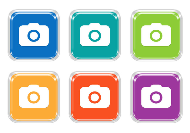 zestaw z kwadratów kolorowe przyciski z symbolem aparatu - Zdjęcie, obraz