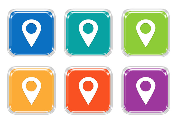 Conjunto de botones de colores cuadrados con marcadores en el símbolo de mapas
 - Foto, Imagen