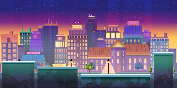 city game background 2d game application. design. Tileable horizontally. - Photo, Image