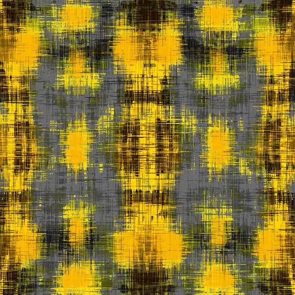 geometric plaid pattern painting abstract in yellow brown and black - Photo, Image