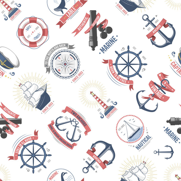 Fashion nautical marine sailing sea seamless pattern vector - Vektor, kép