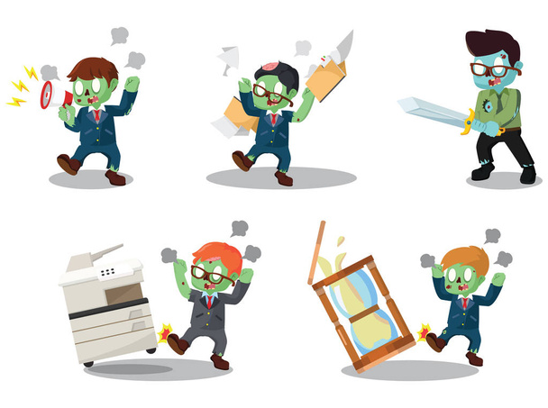 business zombie angry cartoon set - Vettoriali, immagini