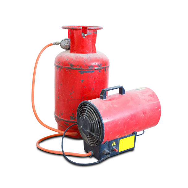 Gas heat gun. Equipment for suspended ceilings. Red tank of prop - Фото, изображение