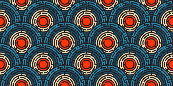 kreisförmige nahtlose Muster aus farbigem Labyrinth, flach - Vektor, Bild