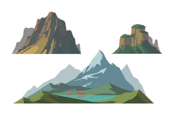 Mountain mature silhouette element outdoor icon snow ice tops and decorative isolated camping landscape travel climbing or hiking geology vector illustration. - Вектор, зображення