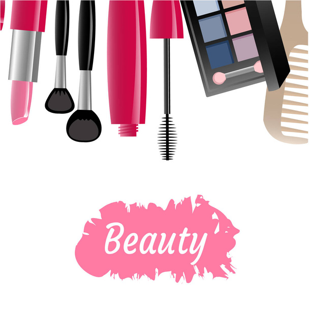 Cosmetics background with and makeup artist objects - Vetor, Imagem