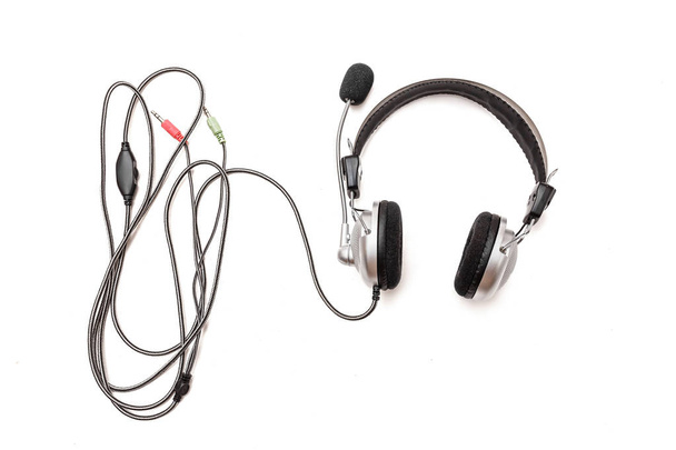 Silver headphones isolated on white background - Photo, Image