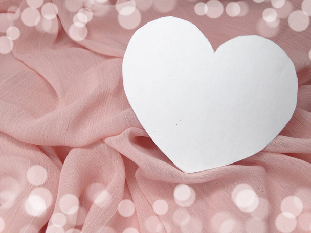 pink silk material with heart shape love concept background - Photo, Image