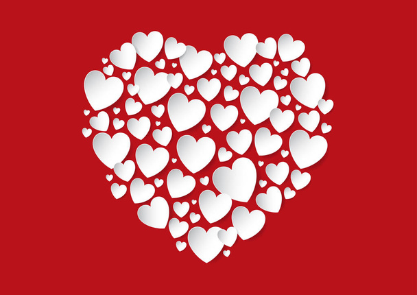 Ημέρα του Αγίου Βαλεντίνου καρδιά επίπεδη θέσει με καρδιές χαρτί λευκό διάνυσμα - Διάνυσμα, εικόνα