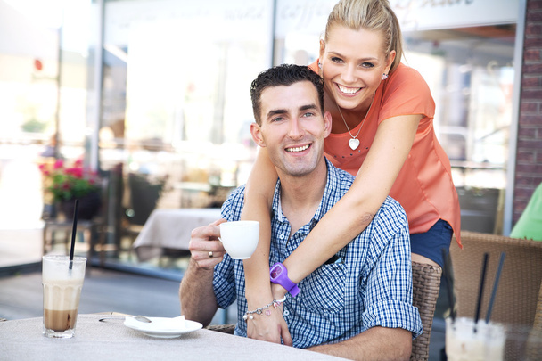 Photo of relaxed couple in coffee shop - Valokuva, kuva