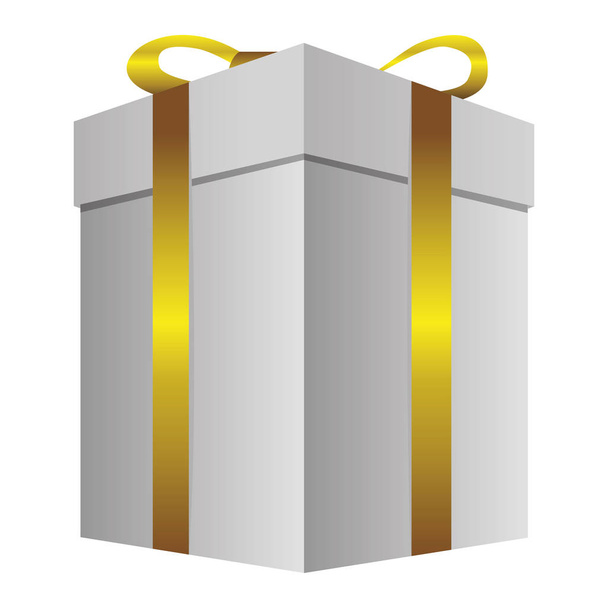 witte lange geschenkverpakkingen met gouden lint pictogram - Vector, afbeelding
