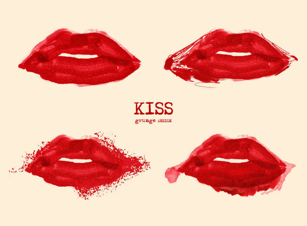 Beautiful red lips set on white - Vettoriali, immagini