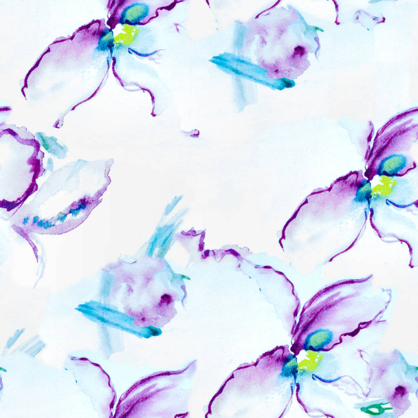 Texture, background, seamless pattern. This is useful for designers. white silk fabric with flowers iris - Photo, Image