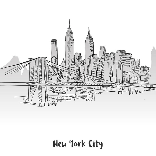 New York City Skyline Sketch - Vetor, Imagem