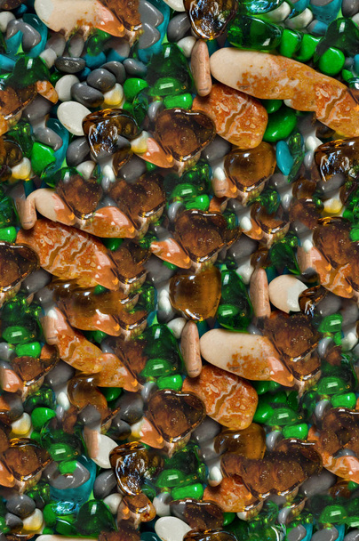 Texture, background, seamless pattern. This is useful for designers. sea pebbles. aquarium. Artificial pond or a glass box with water for storage of fish, aquatic plants and animals. - Photo, Image