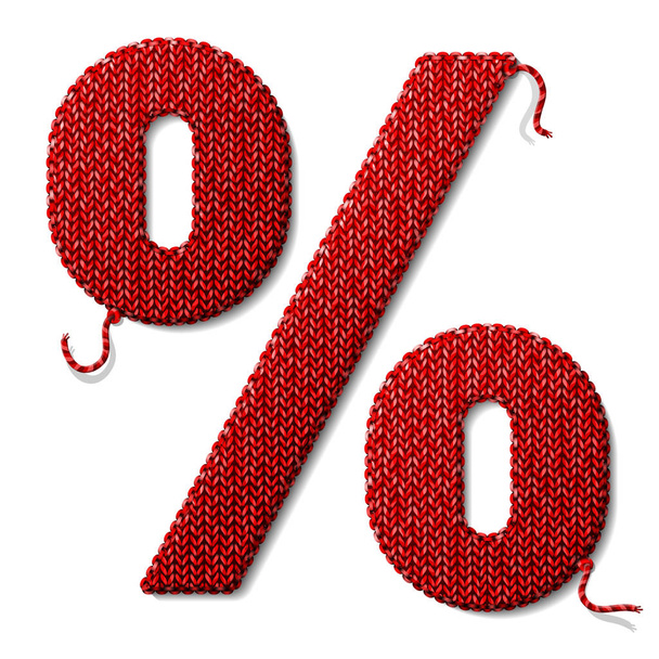Percent symbol of knitted fabric isolated on white - Vector, Image