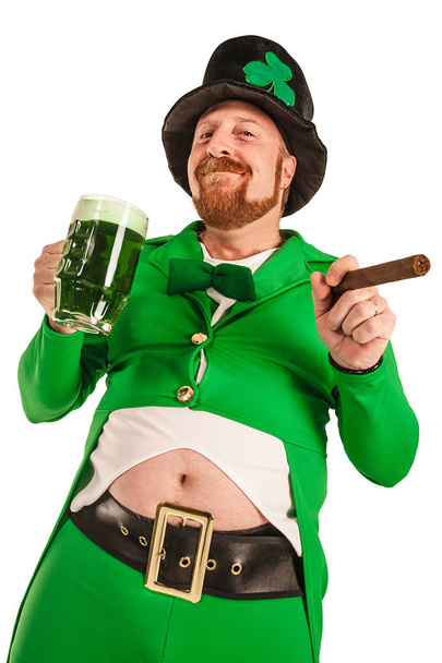 Happy Leprechaun with green beer - Zdjęcie, obraz