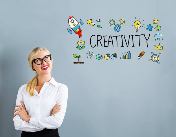 Creativity text with business woman  - 写真・画像