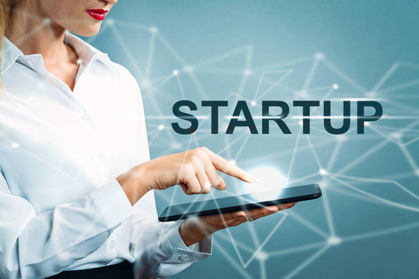 Startup text with business woman - Foto, afbeelding