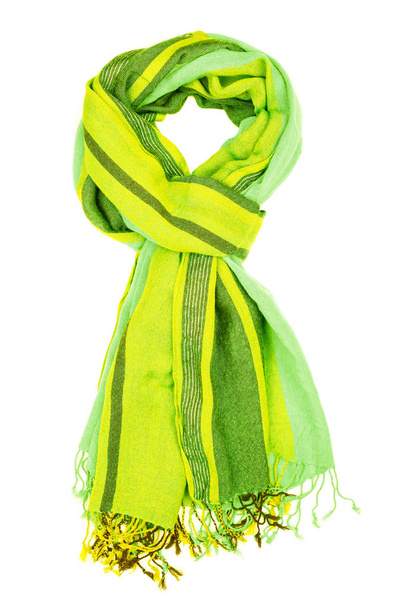 Green silk scarf isolated on white background. - Photo, Image