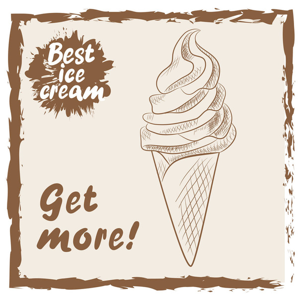 vector hand drawn ice cream in a waffle Cup. Sketch - Vektor, obrázek