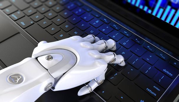 Τύποι χέρι του ρομπότ στο πληκτρολόγιο - Φωτογραφία, εικόνα