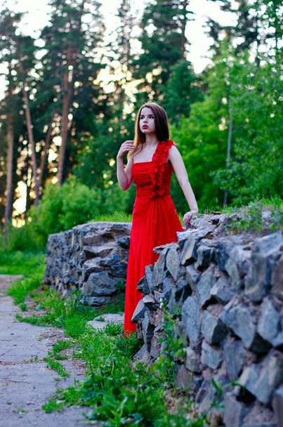 beautiful girl in red dress - 写真・画像