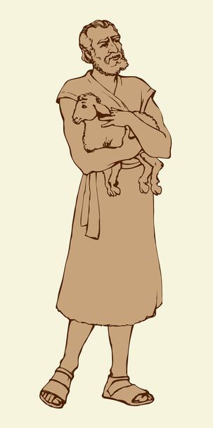 Pastor sosteniendo un cordero. Dibujo vectorial
 - Vector, imagen