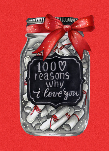 Valentine's jar with words of love - Zdjęcie, obraz