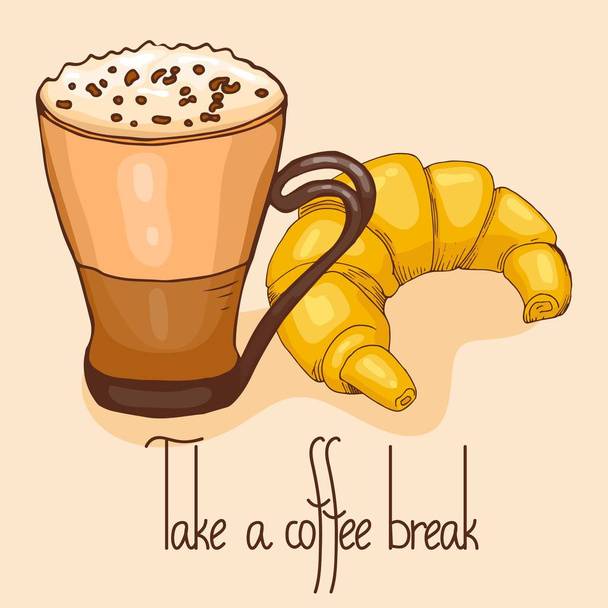 kávé és croissant - Vektor, kép