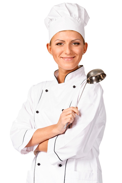 χαμογελώντας σεφ με κουτάλα - Φωτογραφία, εικόνα