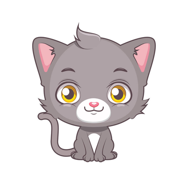 Cute gray cat character sitting - Вектор,изображение