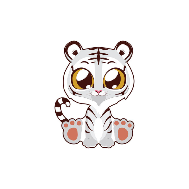 Cute white tiger vector illustration art in flat color - Διάνυσμα, εικόνα