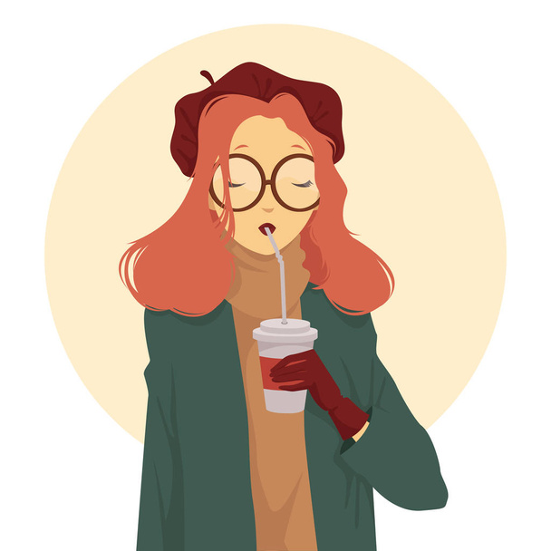 meisje drinken koffie - Vector, afbeelding